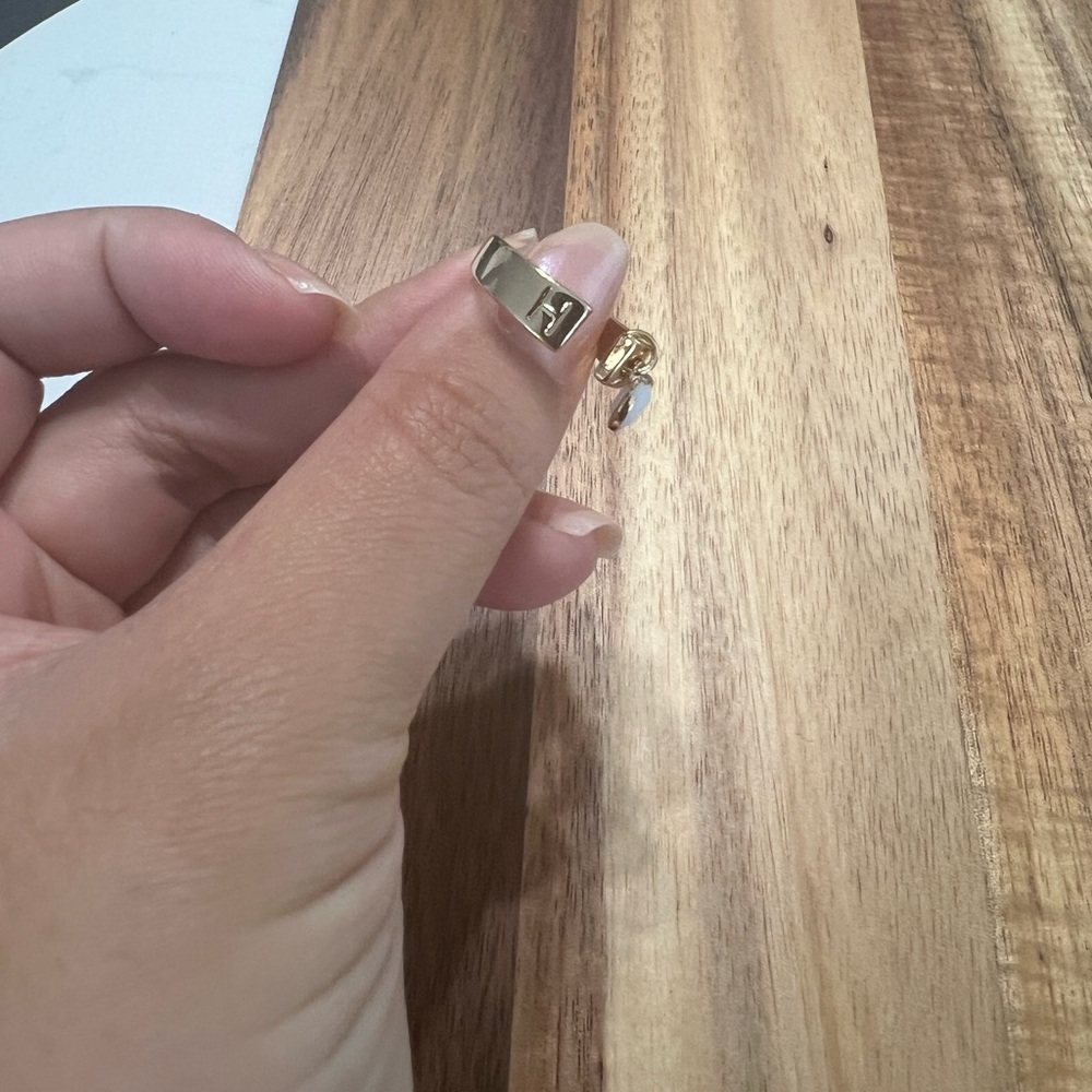 Gold Ring with H Initial and White Charm Detail size 6